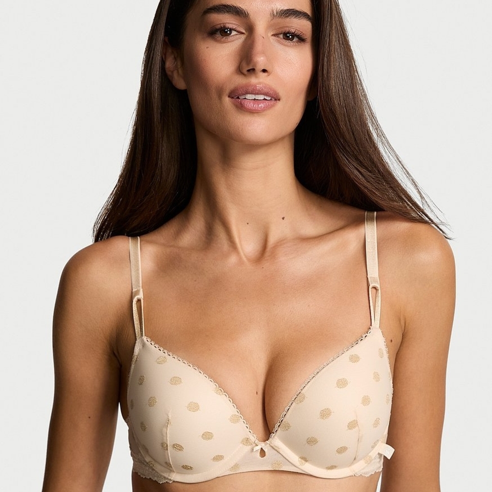 Victoria's Secret Beige And Gold PolkaDot Push-Up Bra Sexy Lingerie. Size 34D